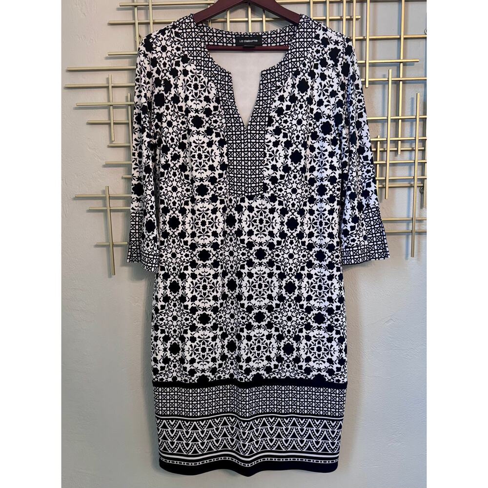 Liz Claiborne Black White Floral Shift Dress M